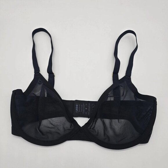 CUUP The Plunge Bra 30F Black Mesh Sheer Unlined Underwire Gold Hardware - Picture 5 of 9